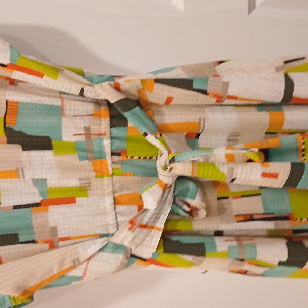 LDT Multi Color Pattern Button Down Tie Waist Dress Size 8 - Picture 7 of 9